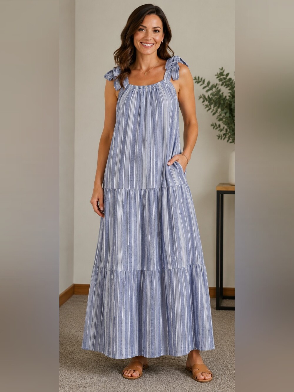 Ecothreads Blue Striped Maxi Dress